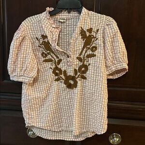 Sister Mary Gingham Embroidered Top